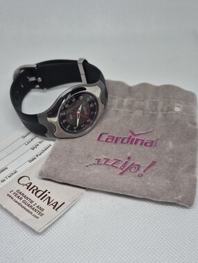 CARDINAL Vintage 90s Black Sport Watch Black Jelly Band Stainless Steel Bezel